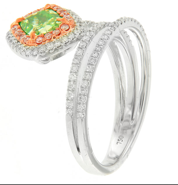 1.13CT ELONGATED CUSHION GREEN DIAMOND RING GIA
