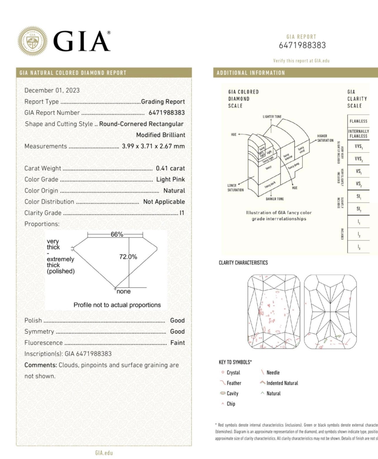 0.41CT PINK CUSHION DIAMOND RING GIA