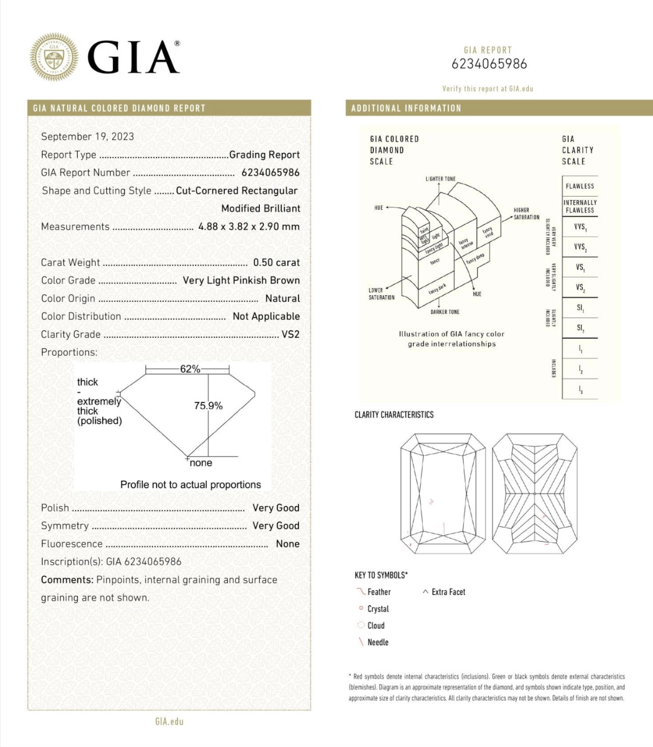 0.50CT PINK RADIANT RING GIA