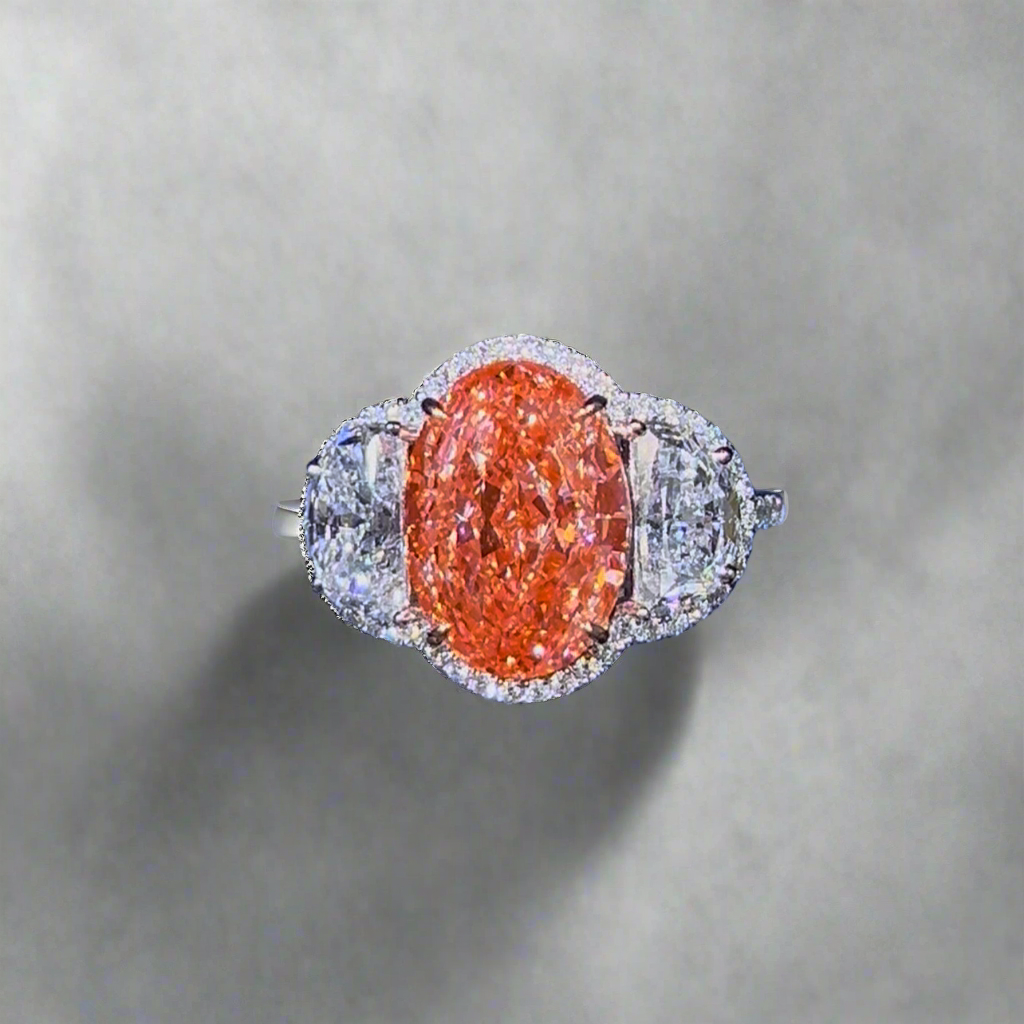 6.00CT VIVID PINK OVAL CUT DIAMOND 3 STONE RING