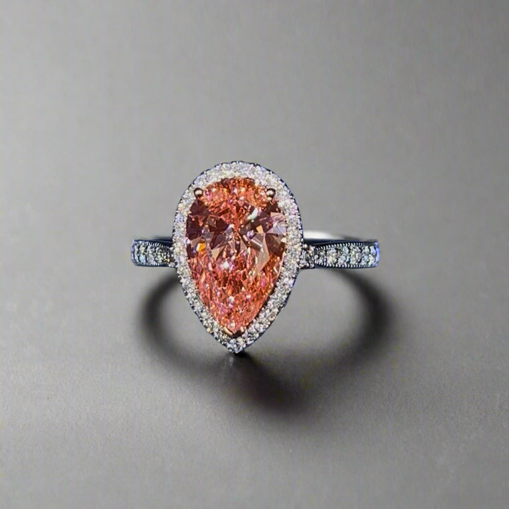 2.50CT VIVID PINK PEAR CUT DIAMOND HALO RING