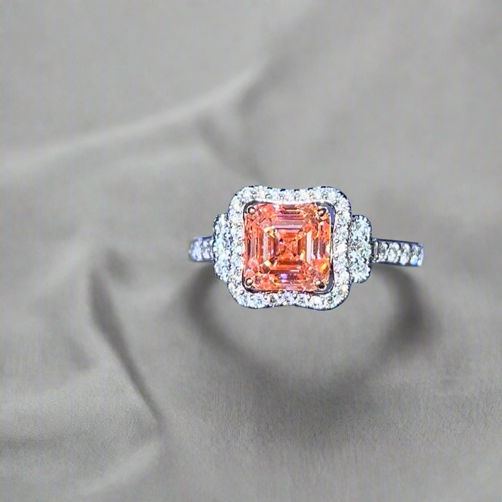 2.00CT VIVID PINK ASSCHER CUT DIAMOND HALO RING