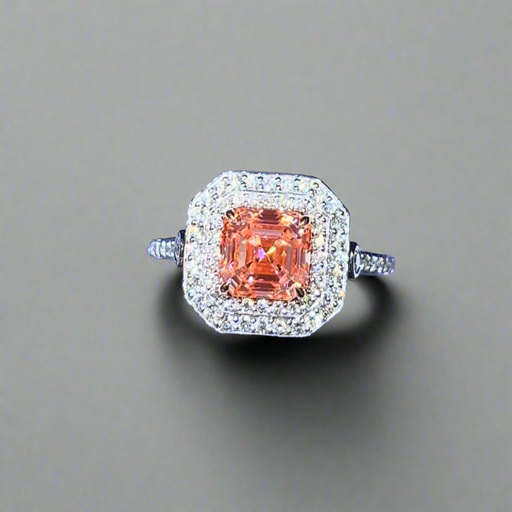 2.00CT VIVID PINK ASSCHER CUT DIAMOND HALO RING
