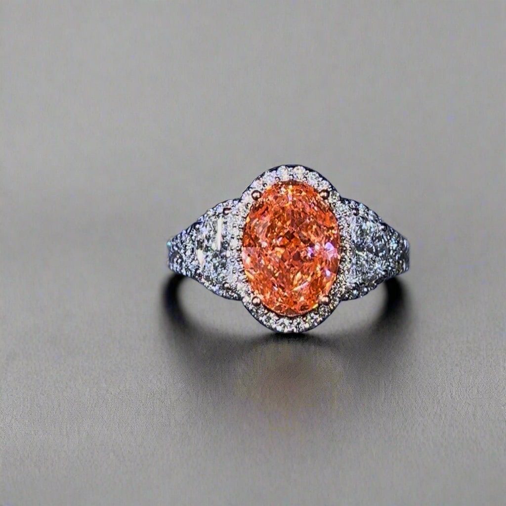 3.00CT VIVID PINK OVAL CUT DIAMOND 3 STONE RING