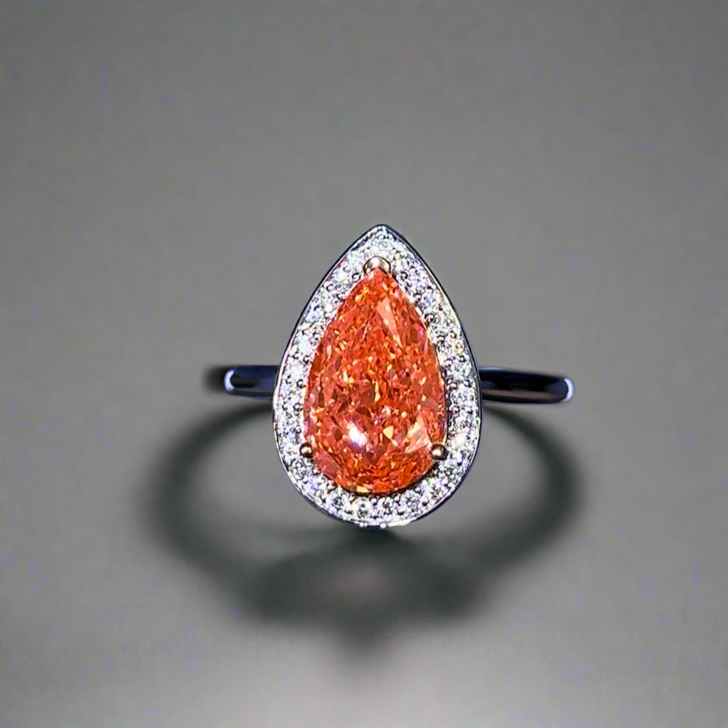 3.00CT VIVID PINK PEAR CUT DIAMOND HALO RING