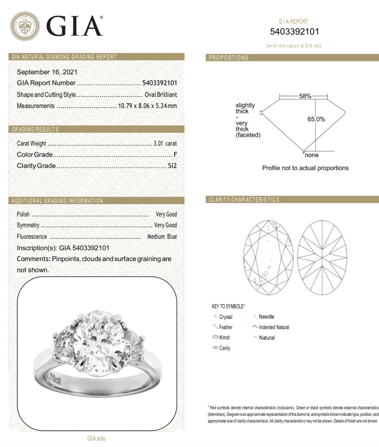 3.01CT OVAL WHITE DIAMOND RING GIA
