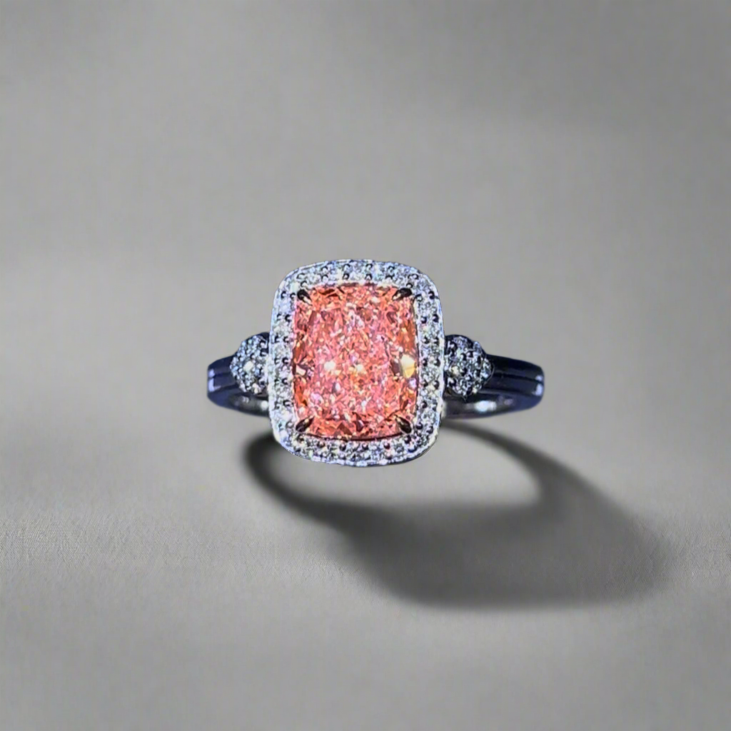 2.00CT VIVID PINK ELONGATED CUSHION CUT DIAMOND RING