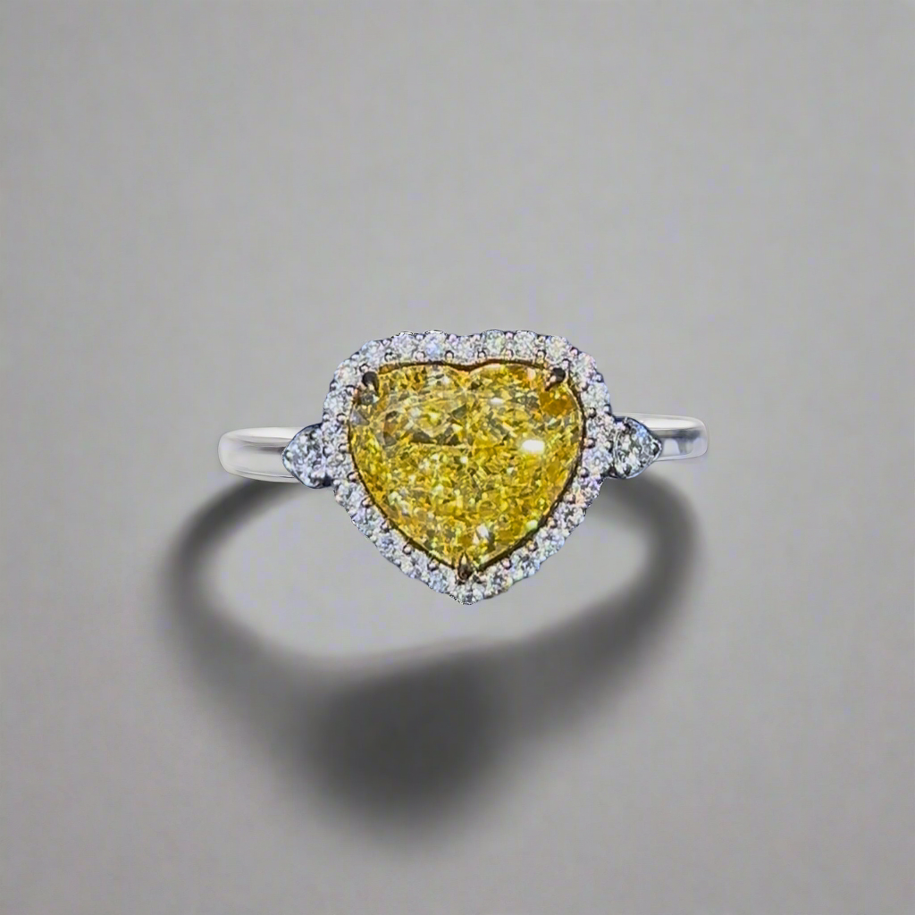 3.50CT VIVID YELLOW HEART CUT DIAMOND HALO RING