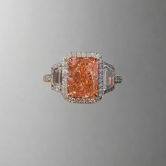 3.50CT VIVID PINK RADIANT 3 STONE RING