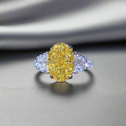 5.00CT VIVID YELLOW OVAL CUT DIAMOND 3 STONE RING