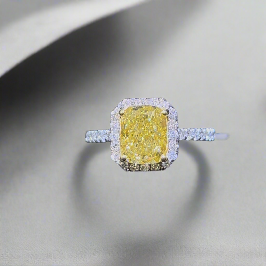 2.50CT VIVID YELLOW ELONGATED CUSHION CUT HALO RING