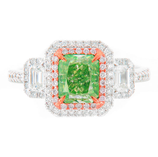 1.51CT VVS2 RADIANT GREEN DIAMOND RING GIA