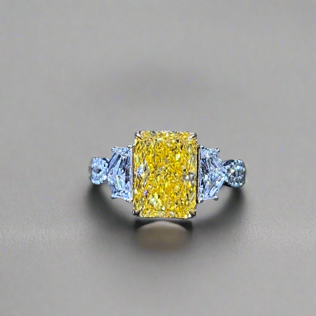 4.00CT VIVID YELLOW RADIANT CUT DIAMOND 3 STONE RING