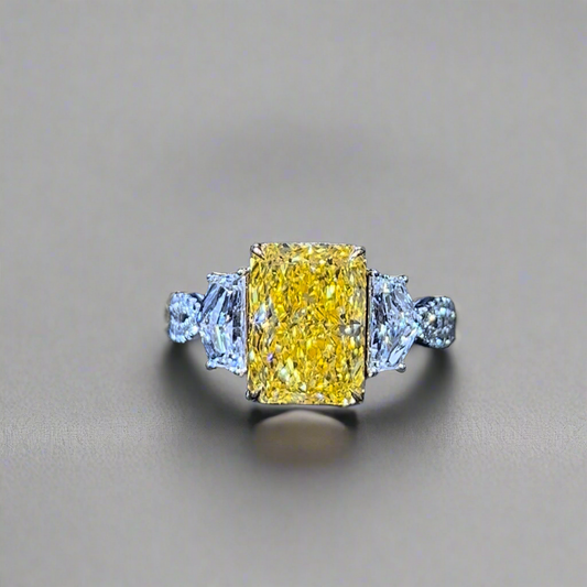 4.00CT VIVID YELLOW RADIANT CUT DIAMOND 3 STONE RING