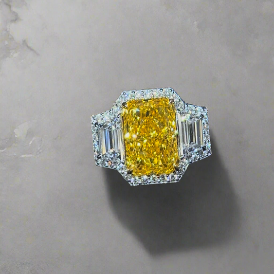 4.00CT VIVID YELLOW RADIANT CUT DIAMOND 3 STONE RING