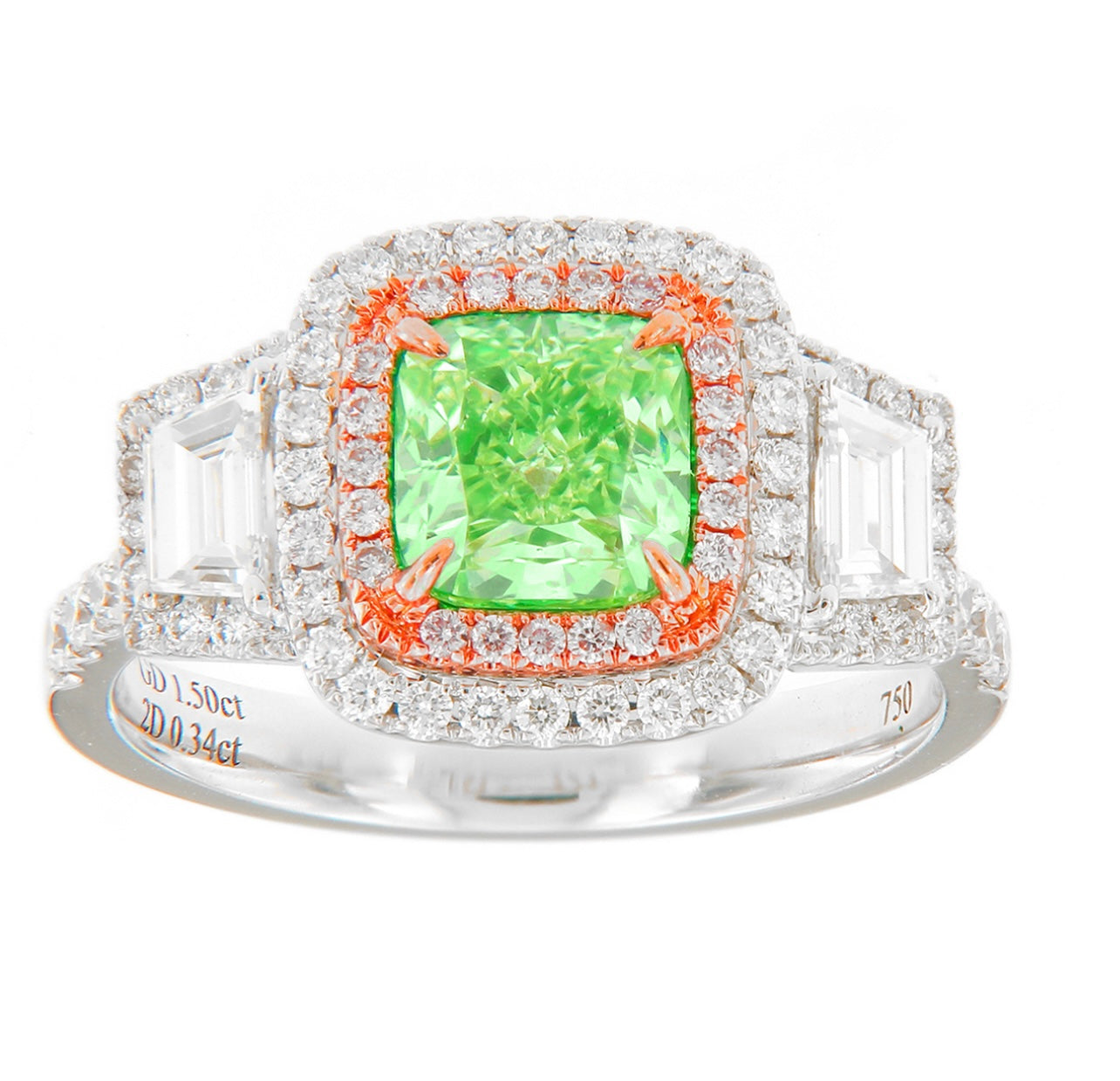 1.50CT GREEN CUSHION DIAMOND RING GIA