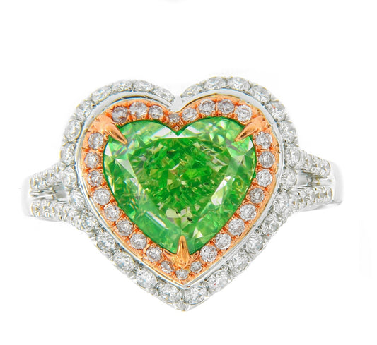 3.01CT GREEN HEART DIAMOND RING GIA