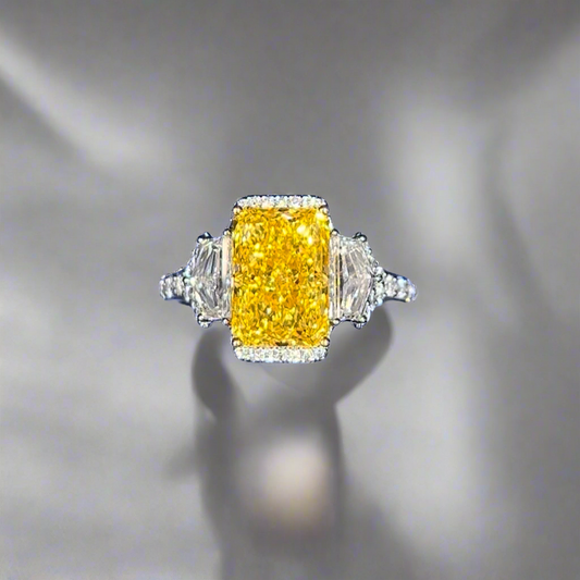 3.50CT VIVID YELLOW RADIANT CUT DIAMOND 3 STONE RING