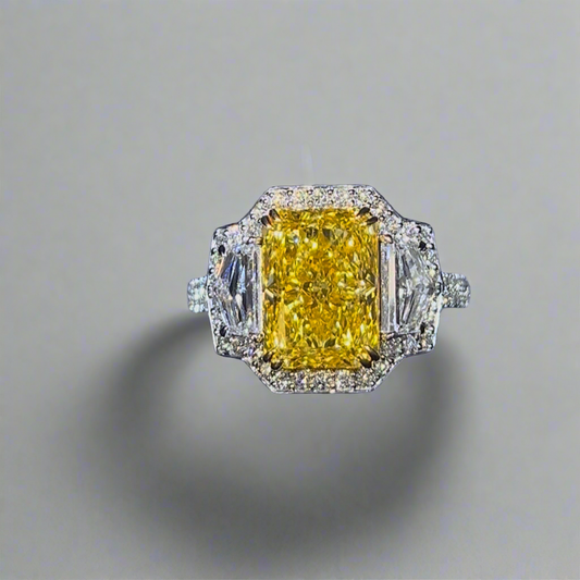 4.00CT VIVID YELLOW RADIANT CUT DIAMOND 3 STONE RING