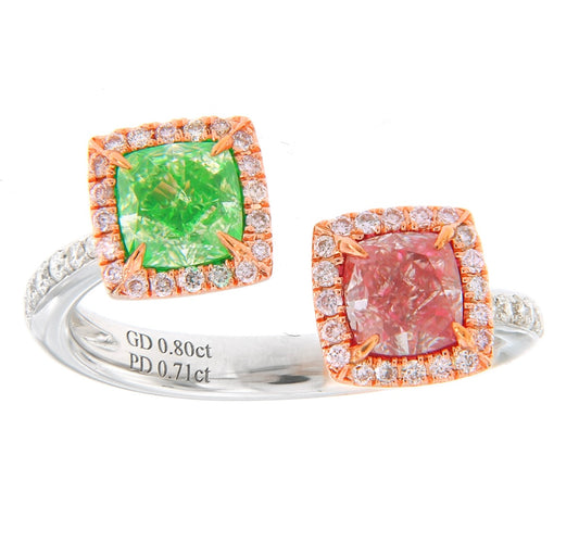 PINK & GREEN TOI ET MOI RING GIA