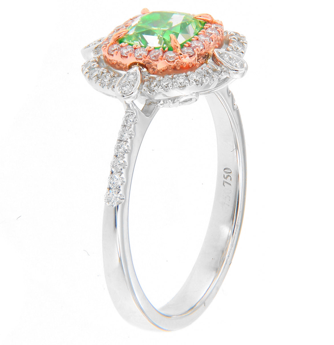 1.11CT GREEN CUSHION DIAMOND RING GIA