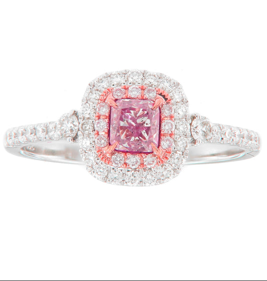 0.41CT PINK CUSHION DIAMOND RING GIA