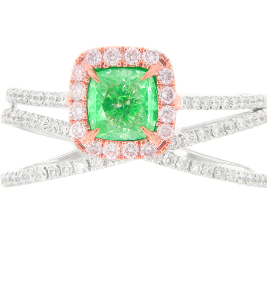 1.01CT GREEN CUSHION RING GIIA