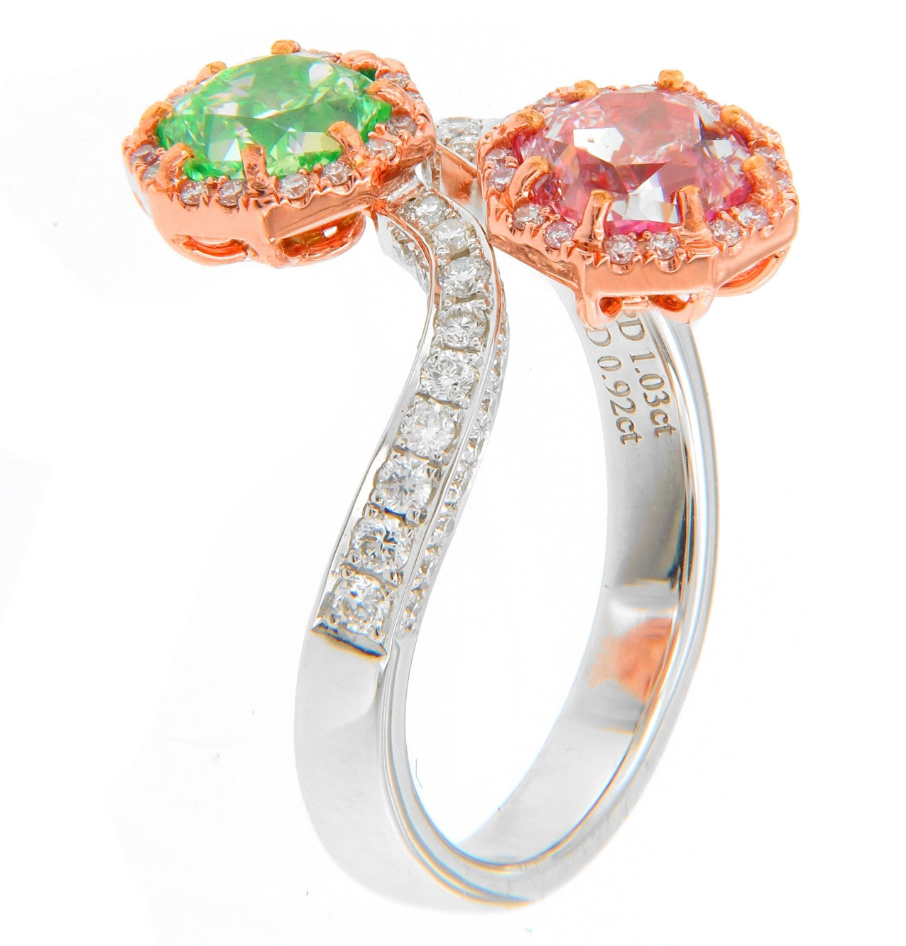 TOI ET MOI OCTAGON GREEN AND PINK DIAMOND RING GIA