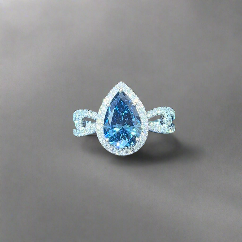 2.00CT VIVID BLUE PEAR CUT DIAMOND RING