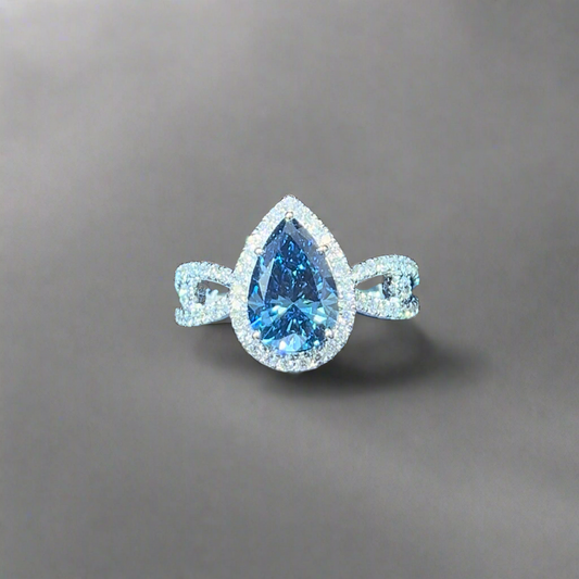2.00CT VIVID BLUE PEAR CUT DIAMOND RING