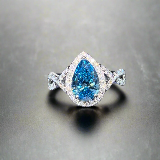 2.00CT VIVID BLUE PEAR CUT DIAMOND RING