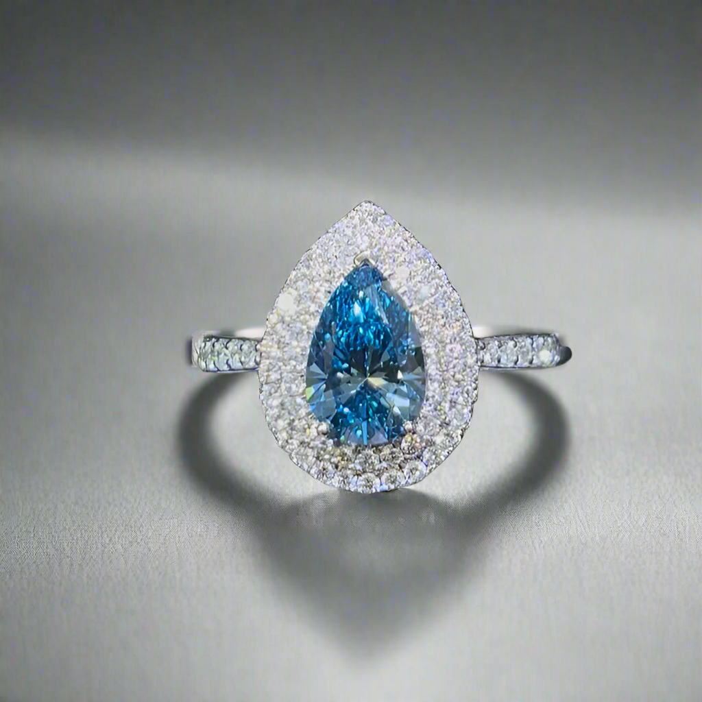 1.50CT VIVID BLUE  PEAR CUT DIAMOND RING