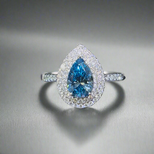 1.50CT VIVID BLUE  PEAR CUT DIAMOND RING