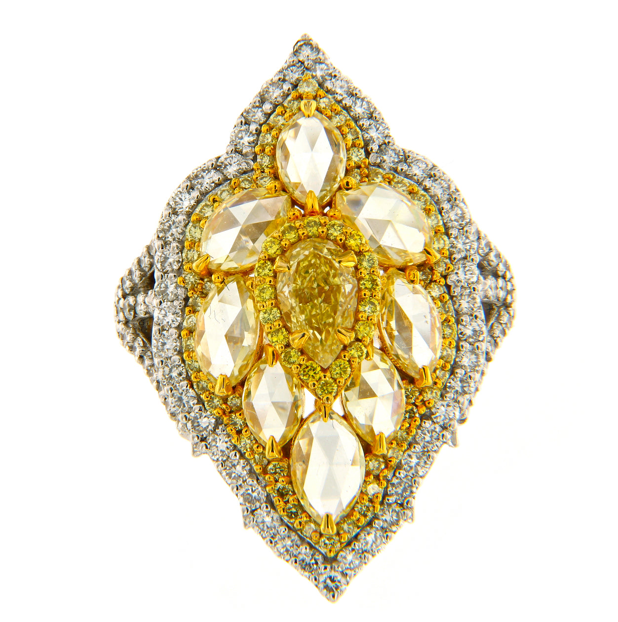 PEAR AND ROSE CUT YELLOW DIAMOND RING