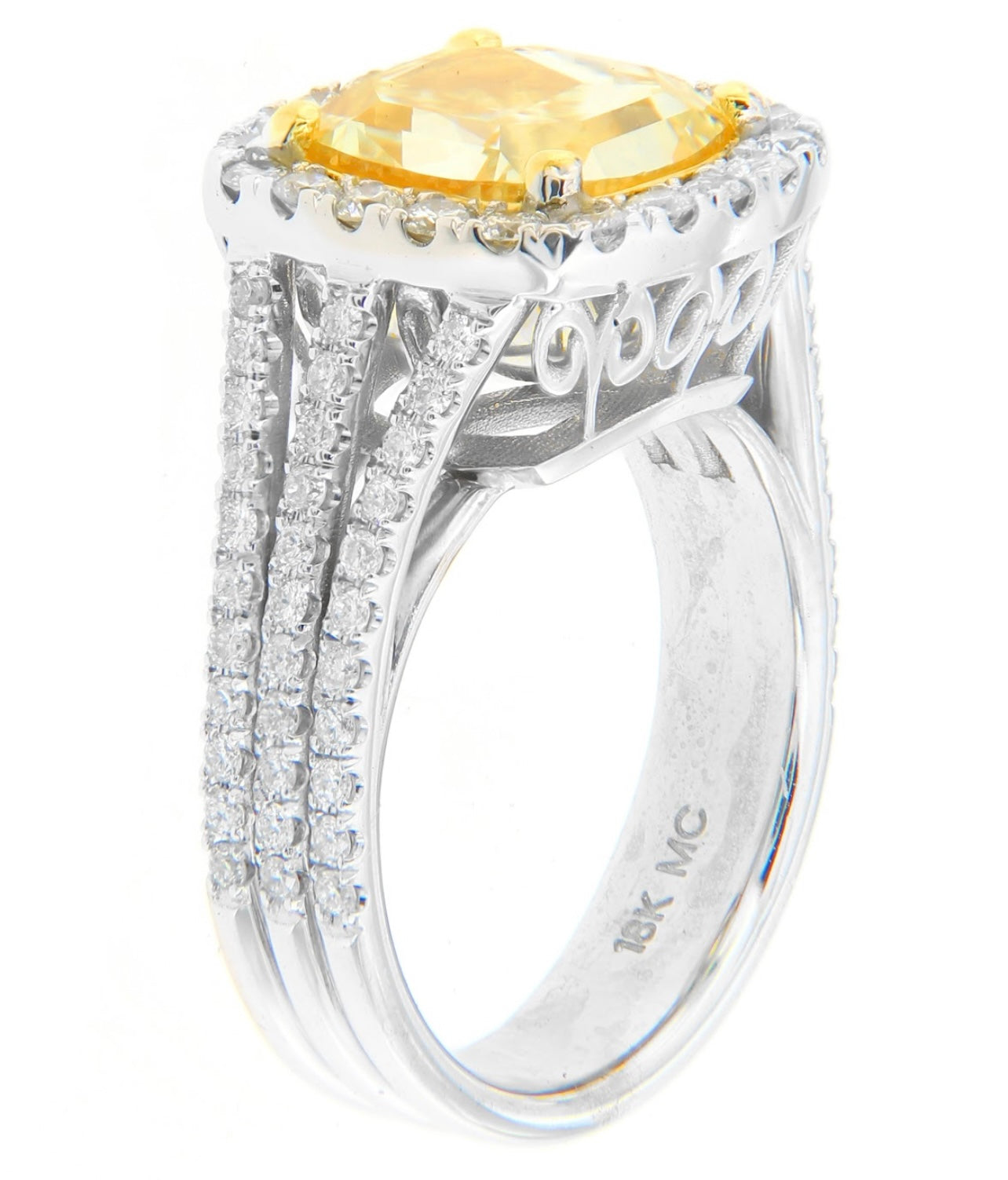 5.01CT ELONGATED CUSHION YELLOW DIAMOND RING GIA