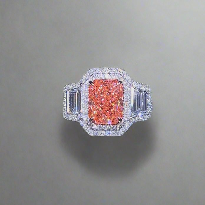 3.00CT VIVID PINK RADIANT CUT DIAMOND 3 STONE RING