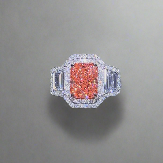 3.00CT VIVID PINK RADIANT CUT DIAMOND 3 STONE RING