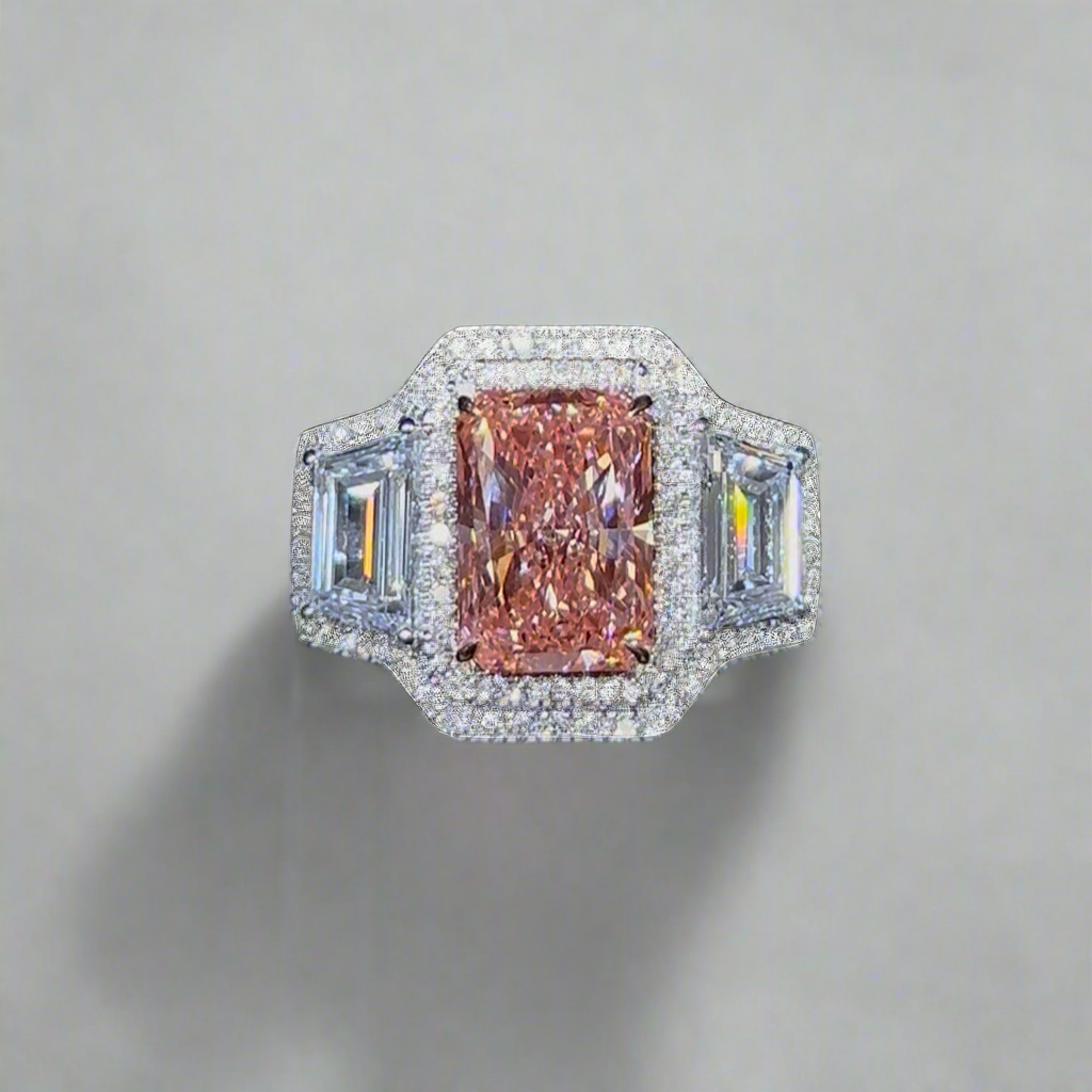 3.00CT VIVID PINK RADIANT CUT DIAMOND 3 STONE RING