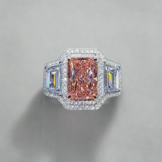 3.00CT VIVID PINK RADIANT CUT DIAMOND 3 STONE RING