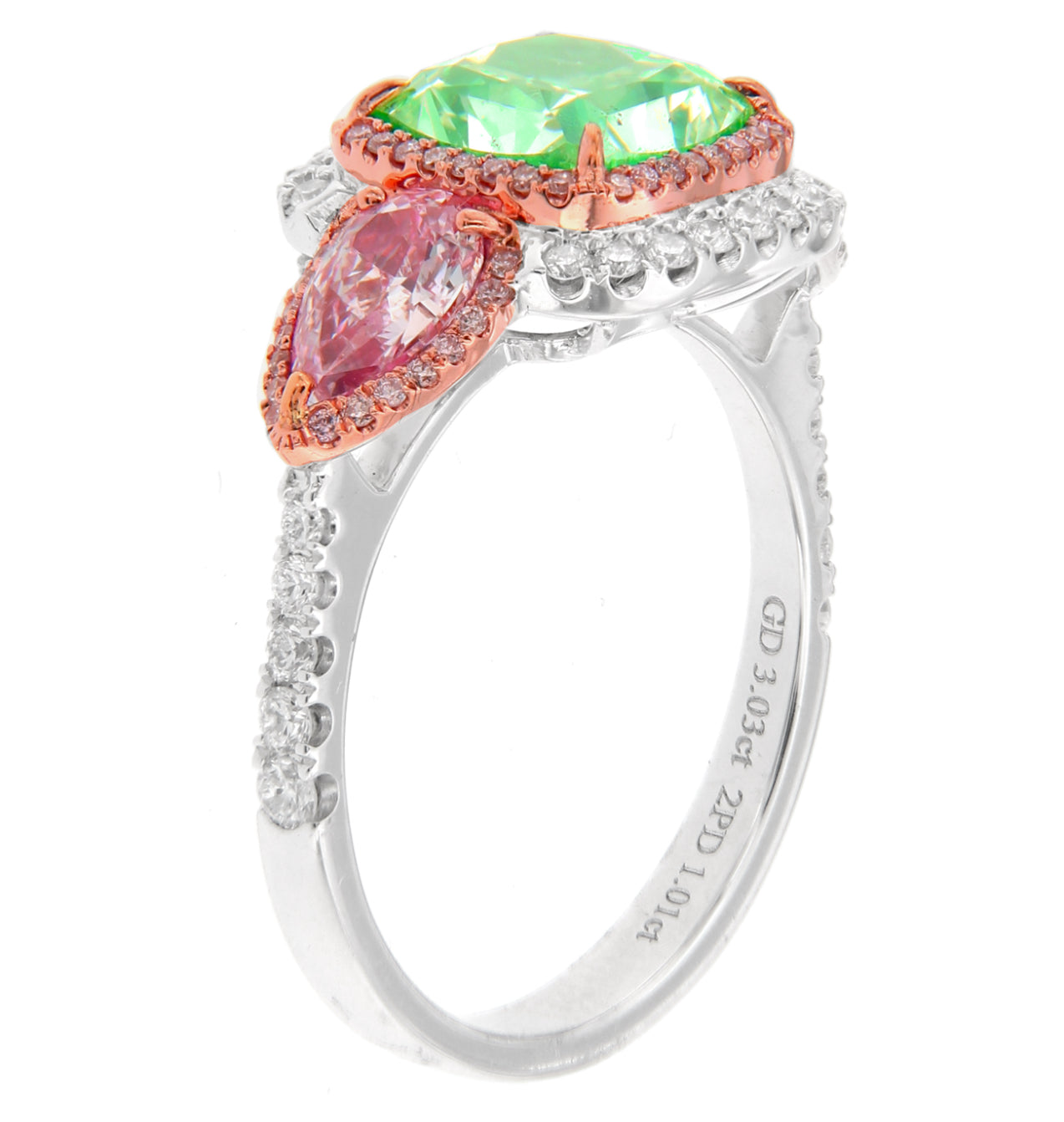 3.03CT GREEN CUSHION DIAMOND RING GIA