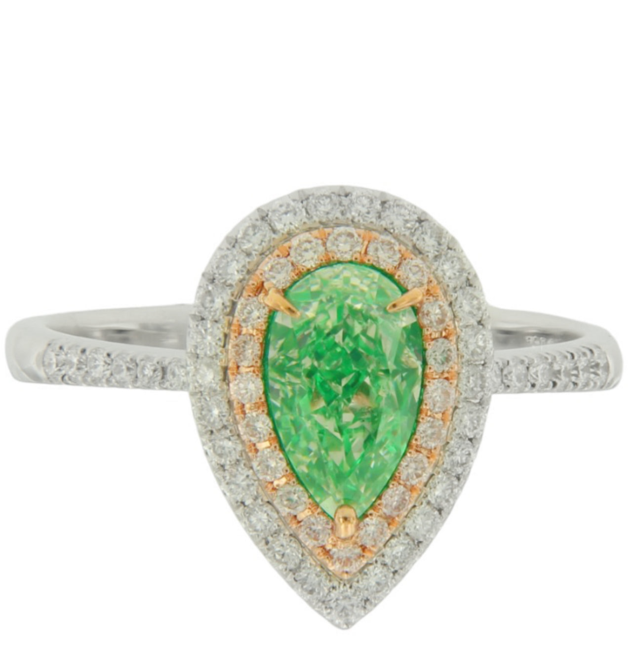 1.01CT GREEN PEAR DIAMOND RING GIA