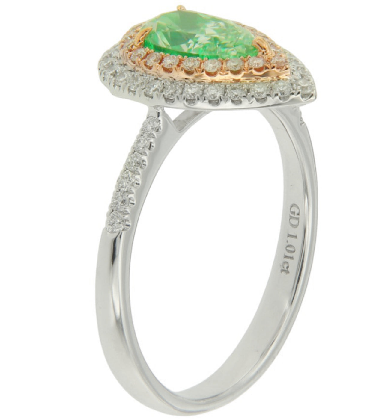 1.01CT GREEN PEAR DIAMOND RING GIA