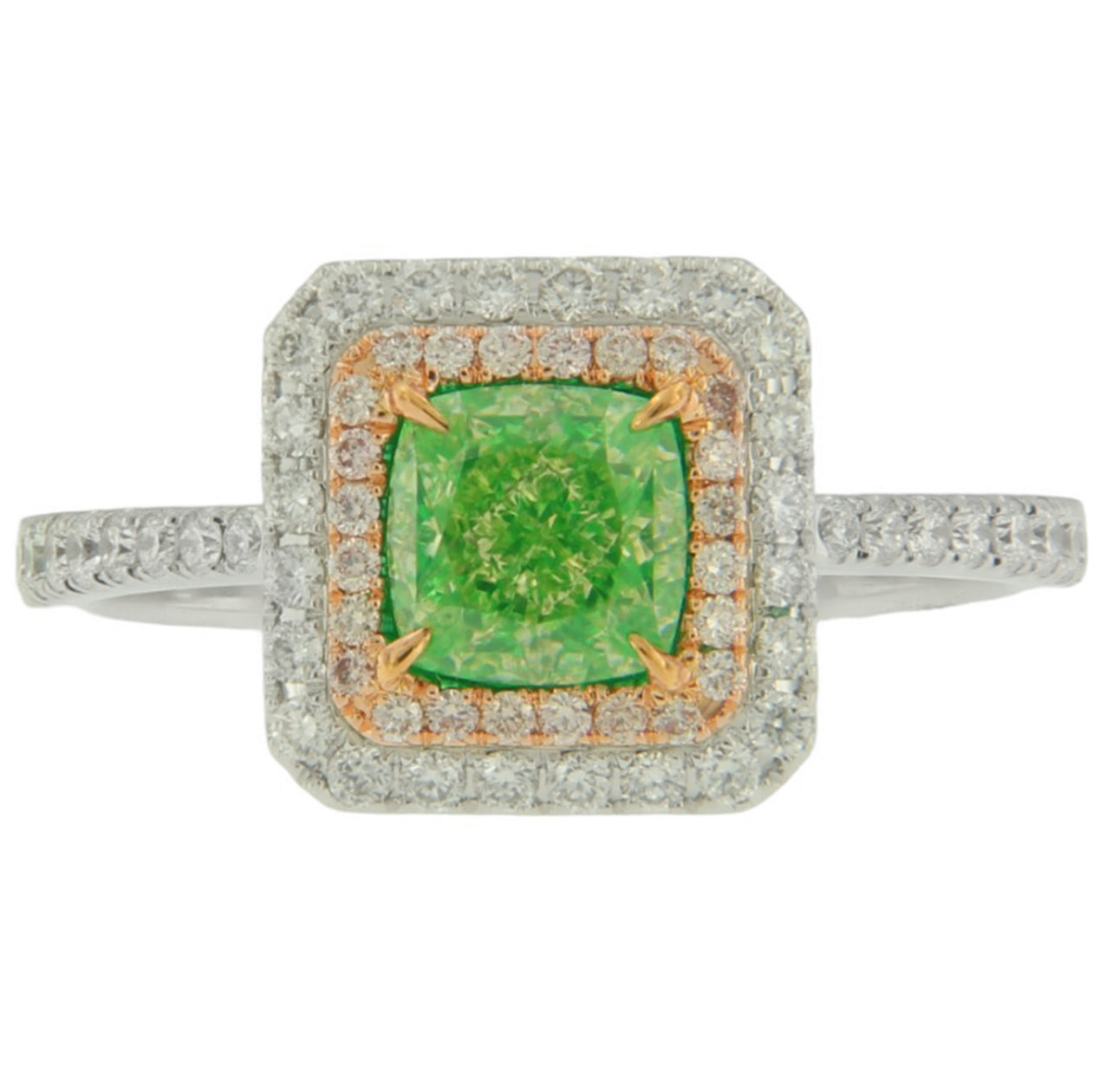 1.18CT GREEN CUSHION DIAMOND RING GIA VVS1