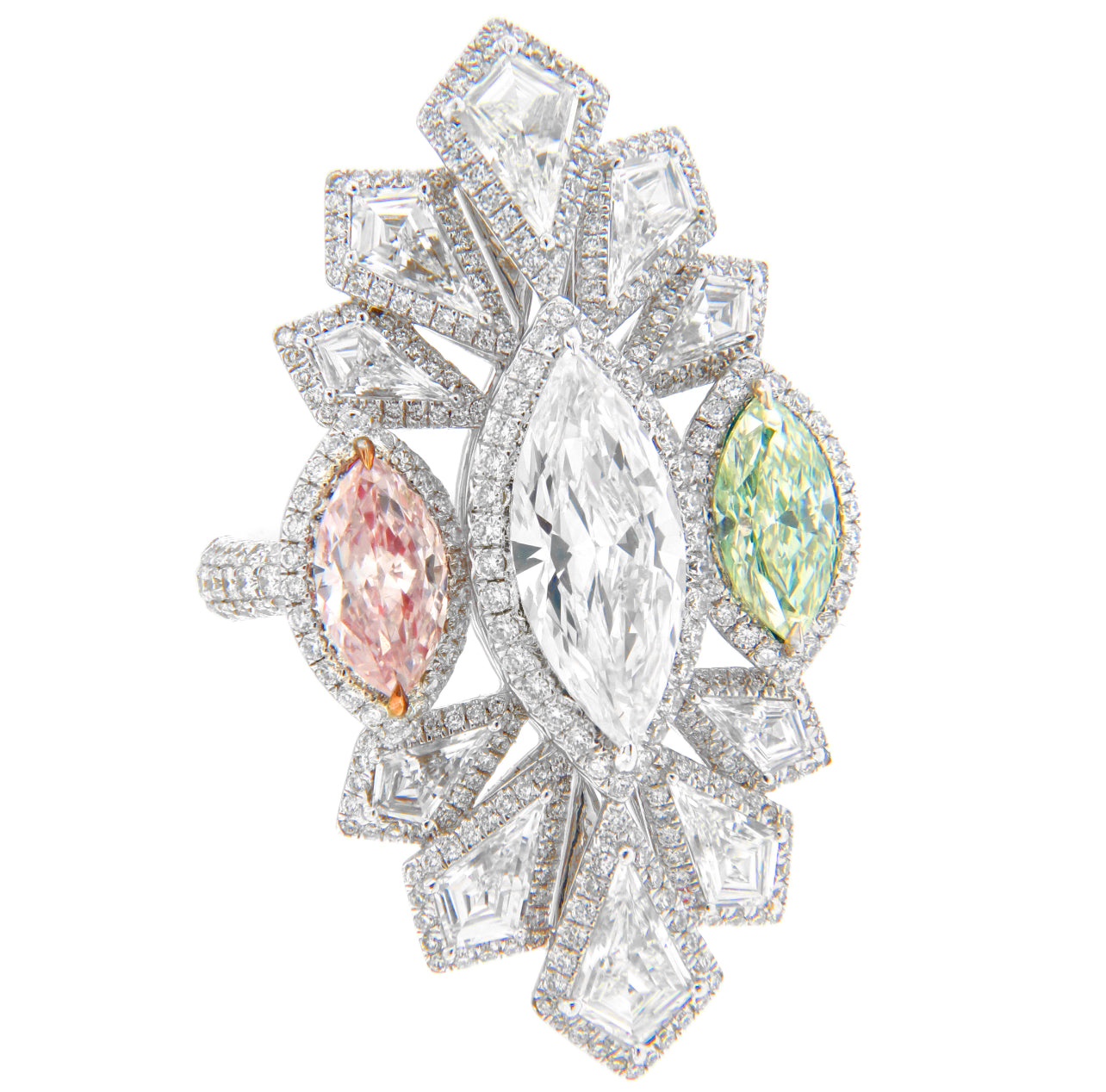 D INTERNALLY FLAWLESS GREEN & PINK DIAMOND RING GIA