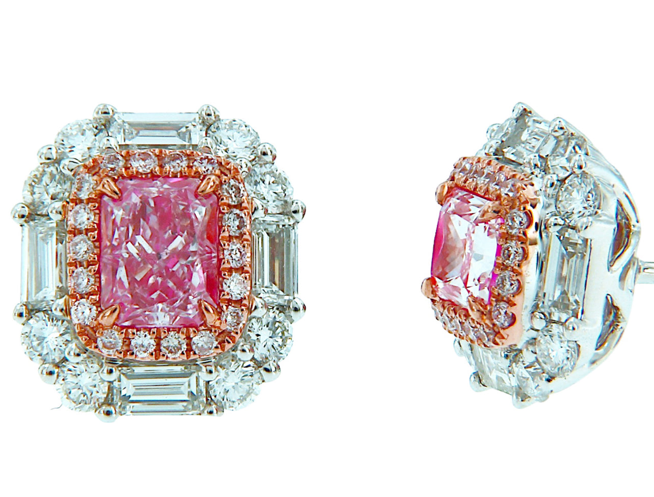 1.07CT PINK RADIANT STUD EARRINGS GIA