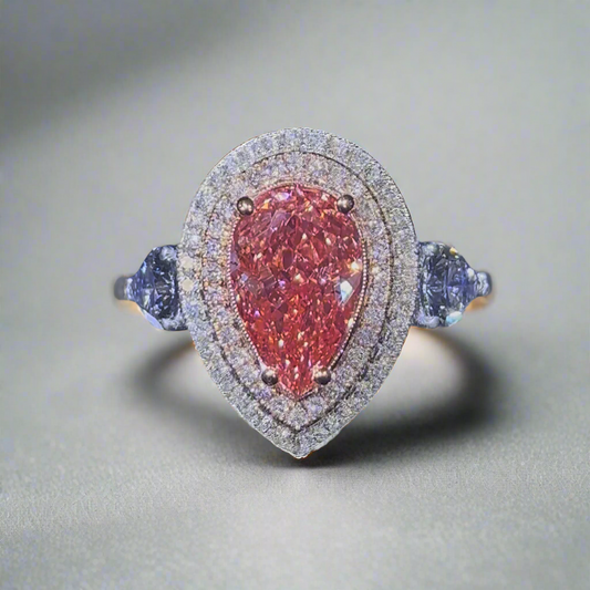 5.00CT VIVID PINK PEAR CUT DIAMOND 3 STONE RING