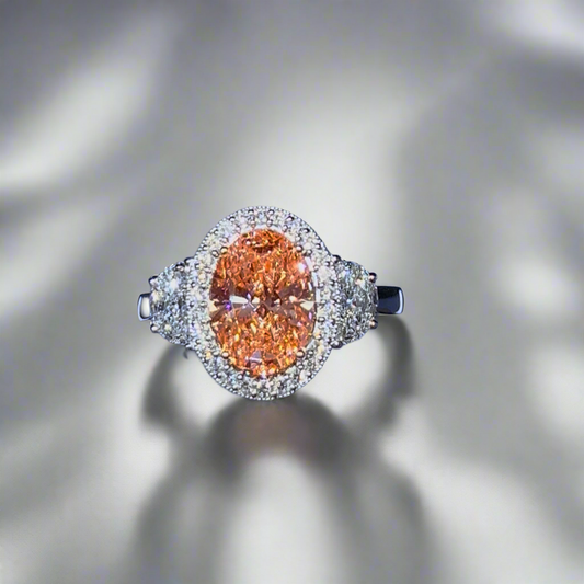 2.00CT VIVID PINK OVAL CUT DIAMOND 3 STONE RING