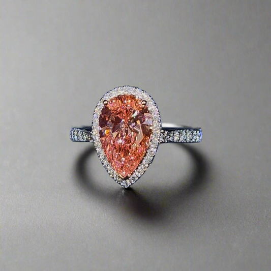 2.50CT VIVID PINK PEAR CUT DIAMOND HALO RING