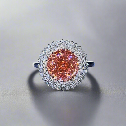4.00CT VIVID PINK PORTUGUESE CUT DIAMOND HALO RING
