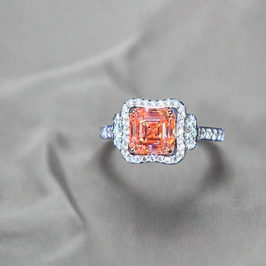 2.00CT VIVID PINK ASSCHER CUT DIAMOND HALO RING